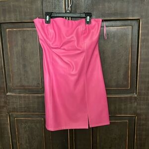 Cute hot pink strapless faux leather dress. New with tags
